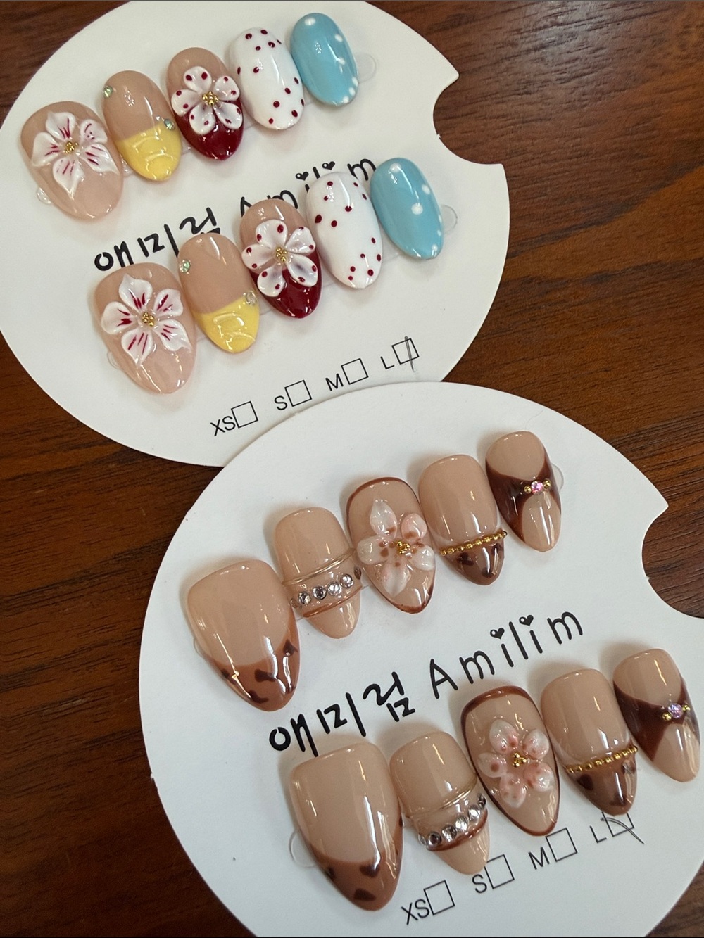 Neutral Floral 3D Press-On Nail Set - bundle of two! Short almond style - Large